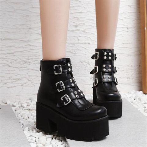 LADIES WOMENS CHUNKY ANKLE BOOTS MID BLOCK HEEL BIKER WINTER WARM SHOES SIZE 