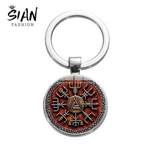 SIAN New Viking Compass Keychain Ancient Trinity Nordic Runes Odin Symbol Art Pattern Time Gem Keyring Car Key Chain Men Jewelry ► Photo 1/6