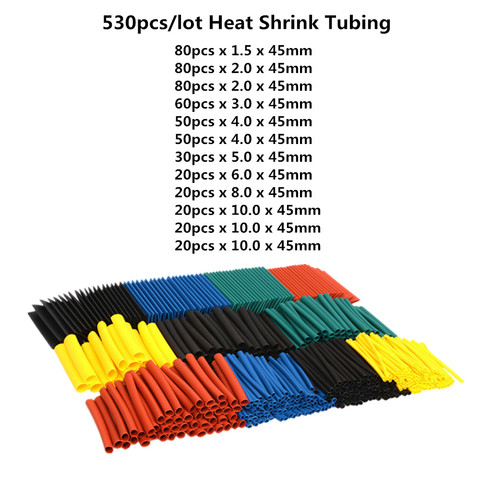 530Pcs Assorted Polyolefin Heat Shrink Tube Cable Sleeves Wrap Wire Set 8 Size Multicolor ► Photo 1/4