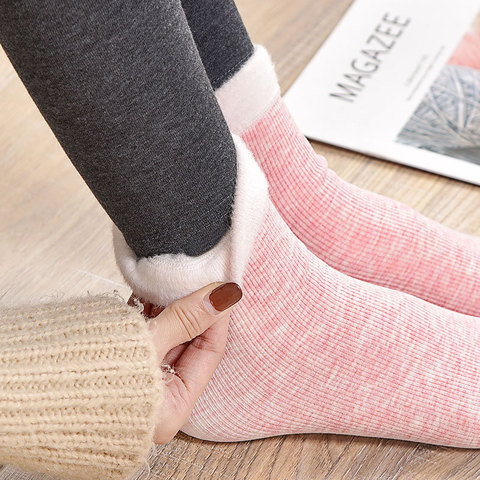 Socks Winter Warm Women Colored Cotton Plus Velvet Thickening Socks Breathable And Sweat-absorbing Fashion Mid Sock ► Photo 1/6