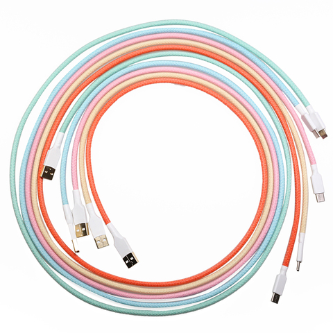 Colored sleeved Nylon USB C Cable type c USB port Gold-plated connectors 1.2m length 6 colors blue pink purple orange beige cyan ► Photo 1/6