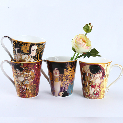 Avalon Bone China Gustav Klimt Famouspaint Oil Painting Art Cup Coffee You Teacup Ceramics Milk Cafe Mug 410ml Handgrip The Kiss ► Photo 1/5