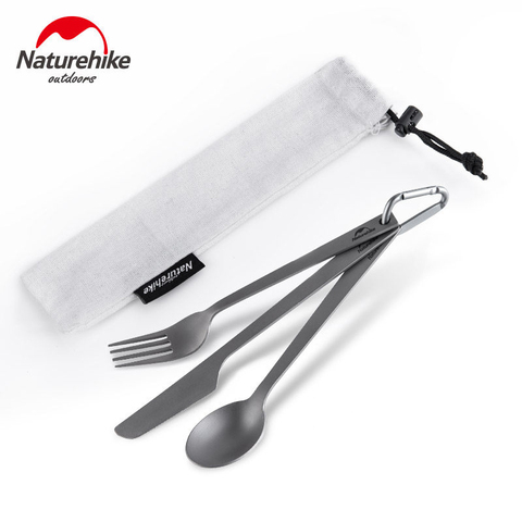 Naturehike 3 In 1 Set Ultralight Titanium Tableware Set Spoon Knife Fork Camping Hiking Portable Tableware ► Photo 1/6