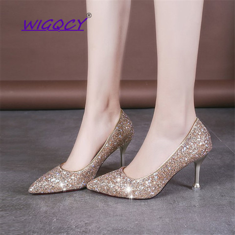 New Women shoes Pumps Sexy High Heels Gold kitten heels Sliver Thin Heels Wedding Shoes Ladies Shoes Bling Women Shoes stiletto ► Photo 1/6