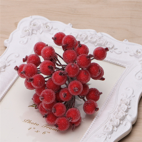 40pcs Mini Fake Fruit glass Berries Artificial pomegranate red cherry Bouquet Stamen Christmas Decorative Double heads -Y102 ► Photo 1/6