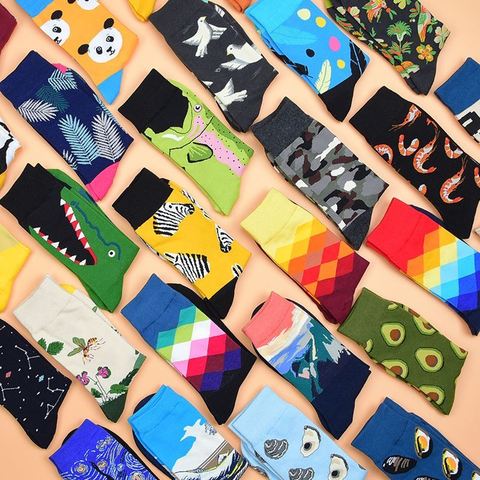 1 pair of men's cotton color combing socks casual men's socks funny knit printed animal cartoon novelty equipment socks gifts ► Photo 1/5