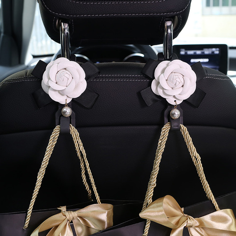 2pcs Camellia Flowers Car Seat Back Hooks Hangers Organizer