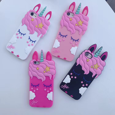 3D Cartoon Pink Unicorn Soft Silicone Case For iphone X 8 7 6 6s plus 5S SE XS XR 11 Pro Max Cute Horse Case Rubber Bunny Cover ► Photo 1/5
