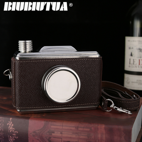 BIUBIUTUA 11oz Whiskey Flasks Portable Stainless Steel Camera Shape Hip Flask Mini Camera Flask Gift For Man ► Photo 1/6