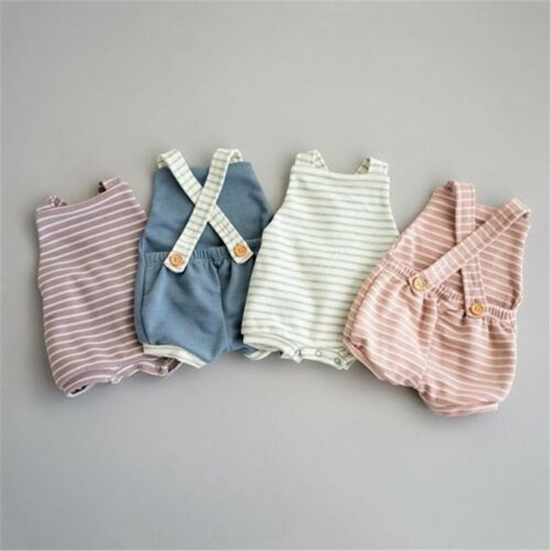 Newborn Infant Baby Girl Boys Backless Striped Romper Overalls Jumpsuit Clothes