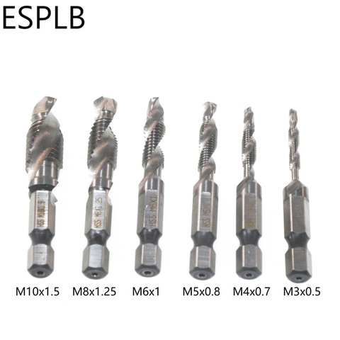 ESPLB 6pcs 1/4'' Hex HSS Drill Bit High Speed Steel Thread Screw Spiral Metric Plug M3 M4 M5 M6 M8 M10 Drill Bits ► Photo 1/6