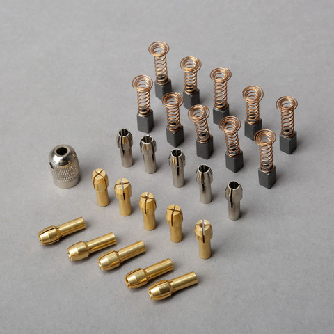 10Pcs 0.5mm-3.2mm Brass Dremel Collet Mini Drill Chucks + 5Pcs 3.2mm Silver Collets+10Pcs 9mm Carbon Motor Brushes+1Pc Screw Cap ► Photo 1/6