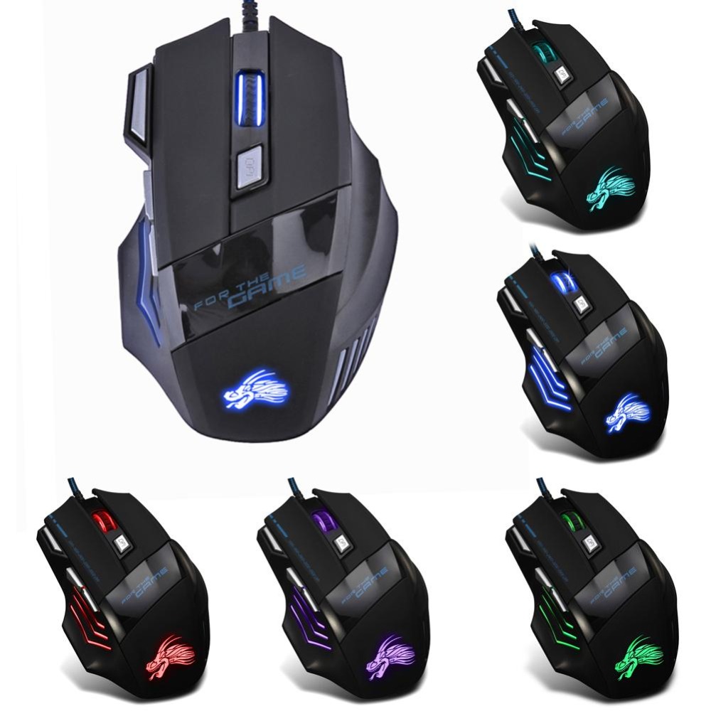 7 Buttons Adjustable USB Cable LED Optical Gamer Mouse 5500DPI Wired Gaming Mouse for Computer Laptop PC Mice Black Type 2 