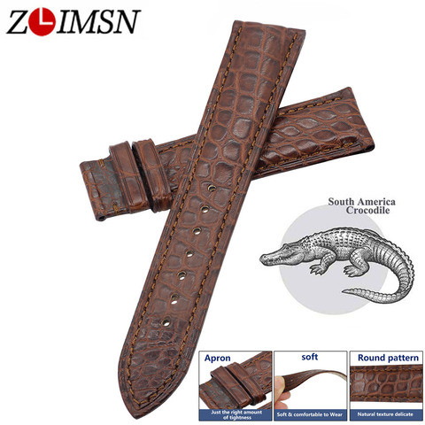 ZLIMSN Handmade manufacture Luxury crocodile leather watch Band 12mm-26mm Round grain stripe Brown Crocodile skin Watchband ► Photo 1/6