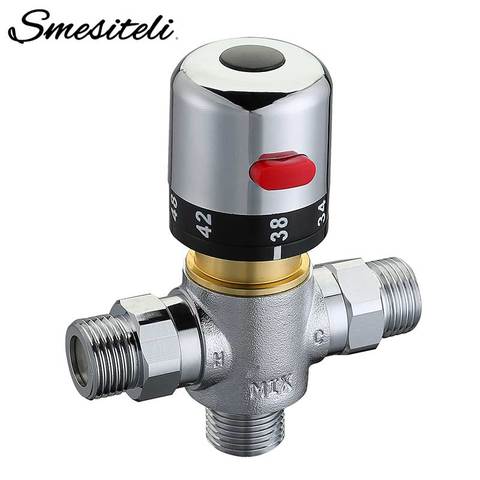 Solid Brass 3 way Theremostatic Mixing Valve 1/2 IPS Male Connections Solar Water Heater Valve Adjust Temperature Control Valve ► Photo 1/6