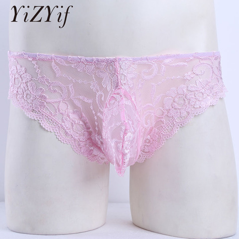 YiZYiF Sexy Mens Pink Thong Gay Mens Lace Underwear Thong Mesh Sheer Underwear Bulge Boxers Shorts Plus Size Sexy Men's Boxer ► Photo 1/6