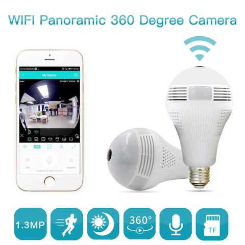 960P 360 degree Smart Home Wireless IP Camera Bulb Light FishEye CCTV 3D VR Camera 1.3MP Home Security WiFi Camera Panoramic ► Photo 1/1