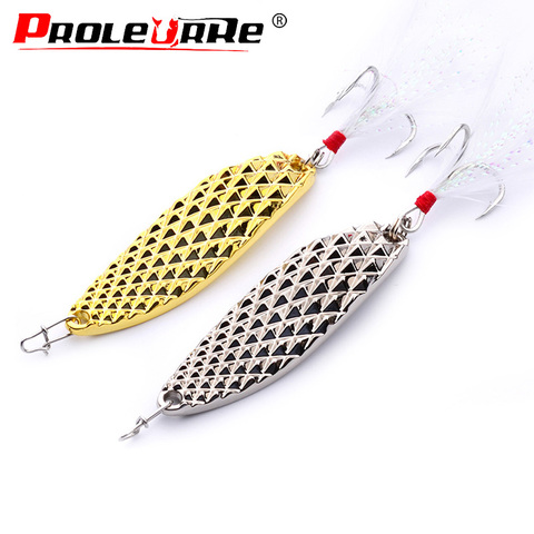 1Pcs Metal Spinner Spoon Fishing Lures 7g 10g 15g Gold Silver Artificial Bait With Feather Treble Hook Trout Pike Bass Tackle ► Photo 1/6