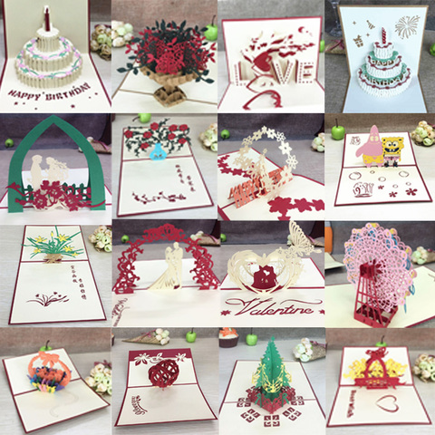 1pcs 3D Pop Up Greeting Cards With Envelope Laser Cut Post Card For Birthday Christmas Valentine' Day Party Wedding Decoration ► Photo 1/6