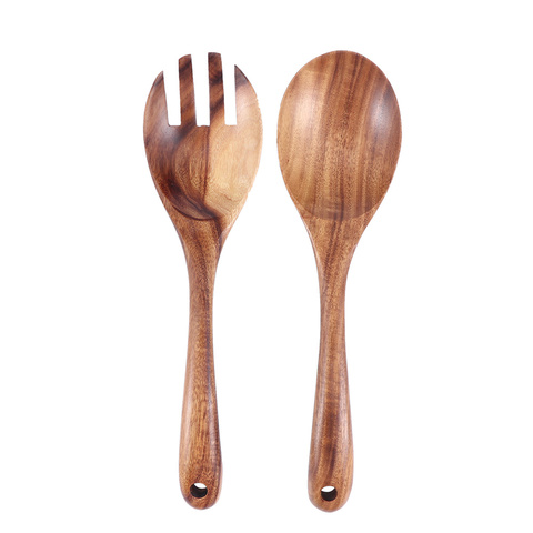 Natural Wooden Kitchen Cooking Spoons Large Salad Server Wood Fork Spoon Cutlery Set Wooden Utensils Tableware ► Photo 1/6