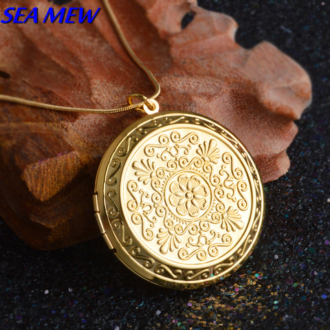 Fashion Lady's Necklace Copper Antique Bronze Gold/Silver Color 44mm Round Photo Locket Pendant Necklace For Women Men  ZX70 ► Photo 1/6