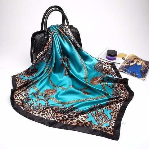 Fashion Leopard Print Scarves For Women Red Silk Satin Hijab Scarf Female 90*90cm Luxury Square Shawl Headband Scarfs For Ladies ► Photo 1/6