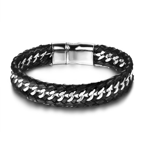Wholesale Bracelets & Bangles Mens Gift Black Leather Braid Bracelet Knitted Magnetic Clasp Bracelet Men Jewelry ► Photo 1/6