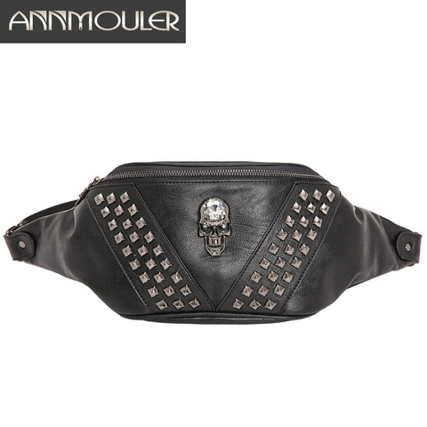 Annmouler Unisex Waist Bag Pu Leather Punk Travel Phone Belt Bag Women and Men Fanny Pack Shoulder Bag Skull Fashion Hip Bag ► Photo 1/6