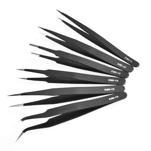 6 Pcs Anti-static ESD Tweezers Set Straight Curved Electronic Craft Jewellery ► Photo 1/2