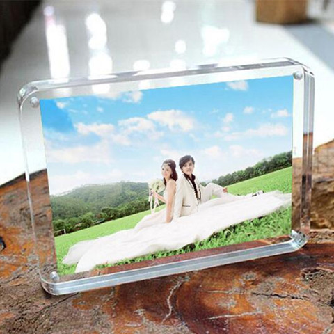 Christmas Gift 1 SET Acrylic Magnet Photo Frame Four Corners Arc Design Creative Crystal Picture Frame Bedroom Deck Decor ► Photo 1/6