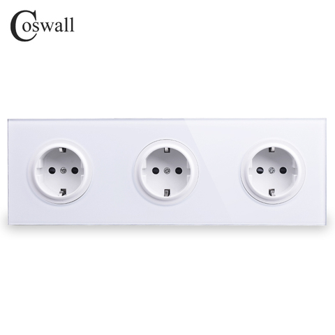 Coswall Crystal Tempered Pure Glass Panel 16A Triple EU Standard Wall Power Socket Outlet Grounded With Child Protective Lock ► Photo 1/5