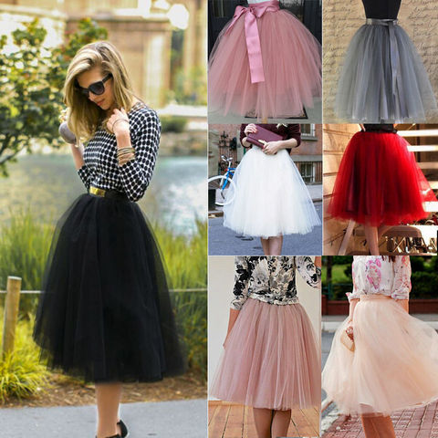 7 Layers Midi Tulle Skirt for Girls Fashion Tutu Skirts Women Solid Lace Ball Gown Party Petticoat Lolita faldas saia jupe ► Photo 1/6