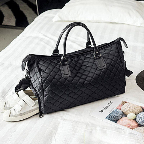 Mens Fashion Plaid Travel Bag Versatile Women  Duffle Weekend Bag Nylon Shoulder Bags Big Handbag Carry on Fitness Black XA763WB ► Photo 1/6