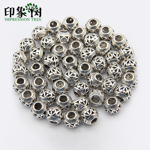 10pcs/lot Dia 11mm Wholesale ancient silver carving love shape large hole hollow alloy bead for jewelry making supplies 704 ► Photo 1/4