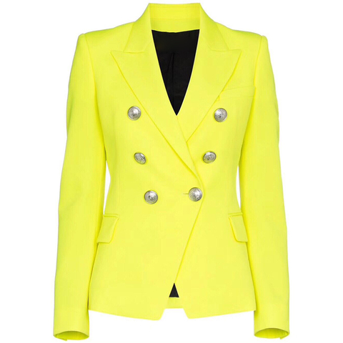 HIGH QUALITY Newest Fashion 2022 Designer Blazer Women's Lion Buttons Double Breasted Fluorescence Yellow Blazer Jacket ► Photo 1/6