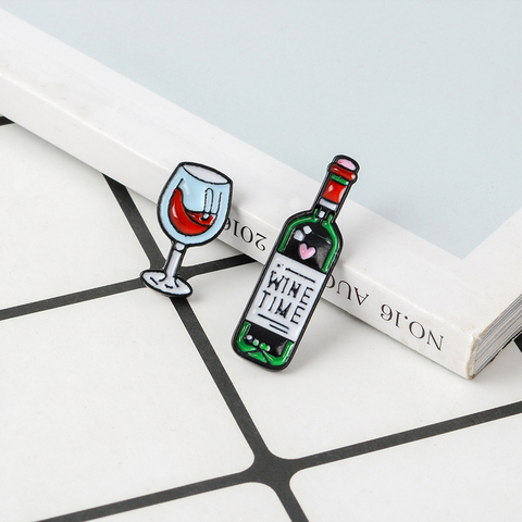 Wine Time Mini Cute Wine And Wine Glasses Couple Pins Red Wine Bottle cup Brooches Enamel Pin Badge For Lovers Best Friend Pins ► Photo 1/6