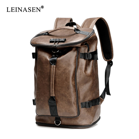 New Fashion Waterproof backpack Men Backpack Leather Bookbags Mens PU School Bags Male Functional bags big capacity Men Bag ► Photo 1/6
