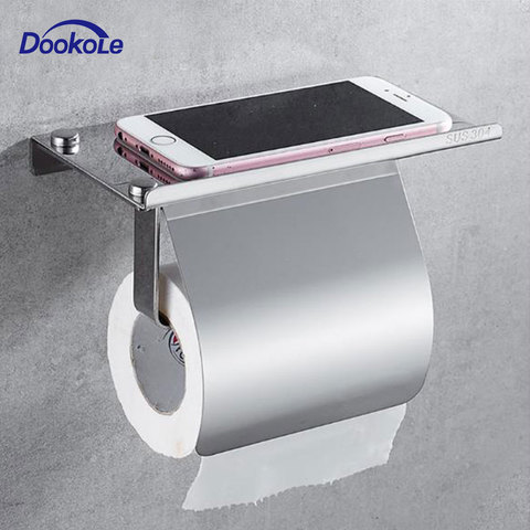 Toilet Paper Holder Wall Mounted, Anti-Rust Stainless Steel Toilet Roll Holder with Phone Shelf for Bathroom & Kitchen ► Photo 1/6