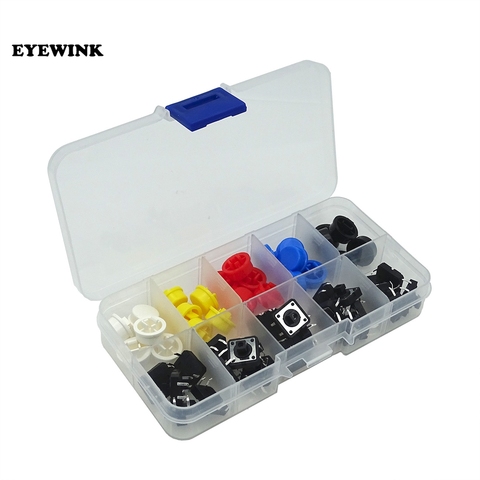 EYEWINK 25PCS Tactile Push Button Switch Momentary 12*12*7.3MM Micro switch button + 25PCS Tact Cap(5 colors) for Arduino ► Photo 1/2