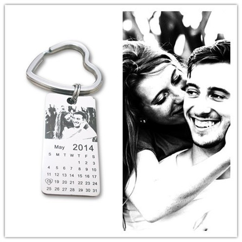 1 pc personalized photo calendar keychain love date gift stainless steel souvenir   keychain Tag 20mm X 40mm ► Photo 1/5