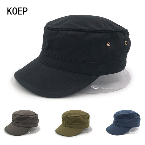 KOEP Brand Vintage Military Hats Cotton Unisex Men Women Flat Top Cap Solid Color Summer Autumn Spring Visor Hat Snapback Caps ► Photo 1/6