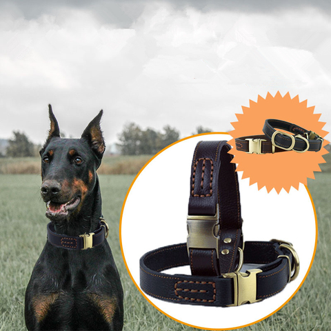 Cowhide Genuine Leather Pet Dog Collars Top Quality Top Grade Pet Training Collars Heavy Duty For Medium Large Dogs Adjustable ► Photo 1/6