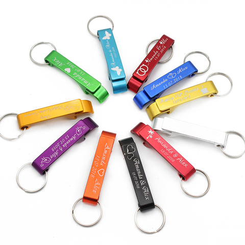 50pcs Personalized Engraved Bottle Openers Key Chain Wedding Favors Brewery, Hotel, Restaurant Logo Christmas Private Customized ► Photo 1/2