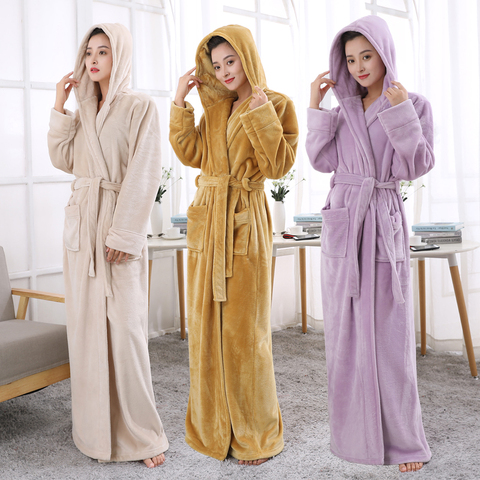 Lovers Hooded Extra Long Thermal Bathrobe Women Men Plus Size Winter Thickening Warm Bath Robe Dressing Gown Bridesmaid Robes ► Photo 1/6