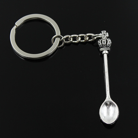 New Fashion Men 30mm Keychain DIY Metal Holder Chain Vintage Kitchen Spoon Crown 57x9mm Silver Color Pendant Gift ► Photo 1/6