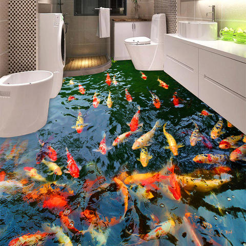 PVC Self Adhesive Waterproof 3D Floor Murals Goldfish Pond Photo Wall Paper Sticker Bathroom Kitchen Home Decor Papel De Parede ► Photo 1/6
