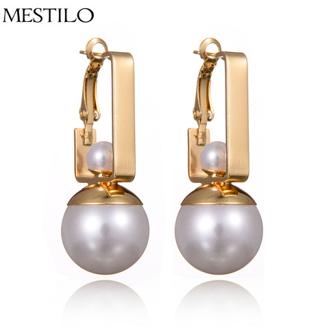 MESTILO Trendy Big Double Simulated Pearl Earrings Simple Gold Sliver Color Long Drop Earrings For Women Summer Earrings Jewelry ► Photo 1/6
