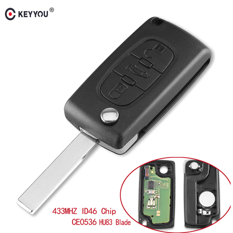 KEYYOU 3 Buttons Car Keyless Entry Case Flip Folding Remote Key 433MHz with ID46 Chip HU83 Blade for Peugeot 207 307 308 407 607 ► Photo 1/6
