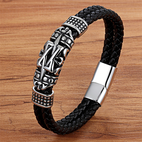 XQNI Punk Style Ancient Architecture Totem Elegant Small Adorn Article Genuine Leather Bracelet Double Layer Hand Jewelry Gift ► Photo 1/6