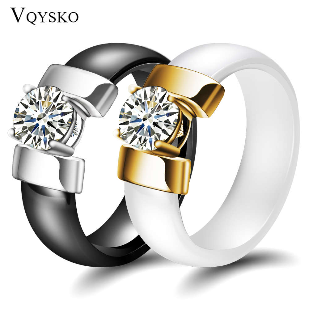 VQYSKO 316l Stainless Steel Womens Clear Stone Engagement Rings